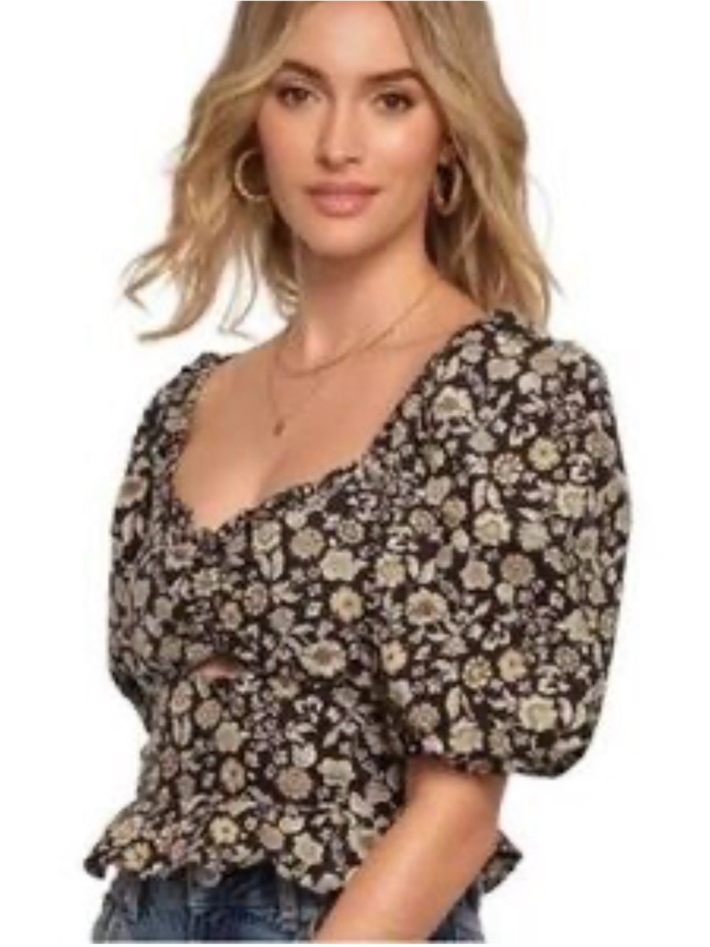 Heartloom Black Floral Print Cut out  Shirt